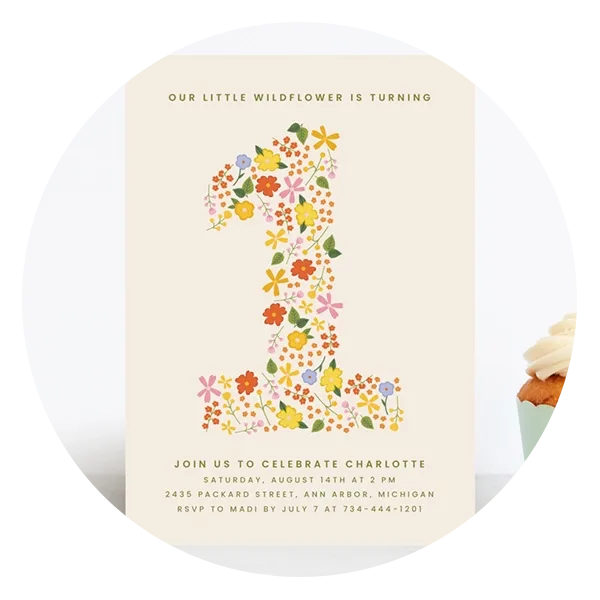 Little Wildflower Children's 1st Birthday Party Invitation