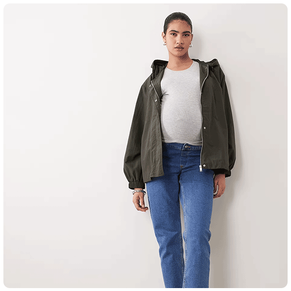 ASOS DESIGN Maternity bubble hem bomber raincoat in khaki green