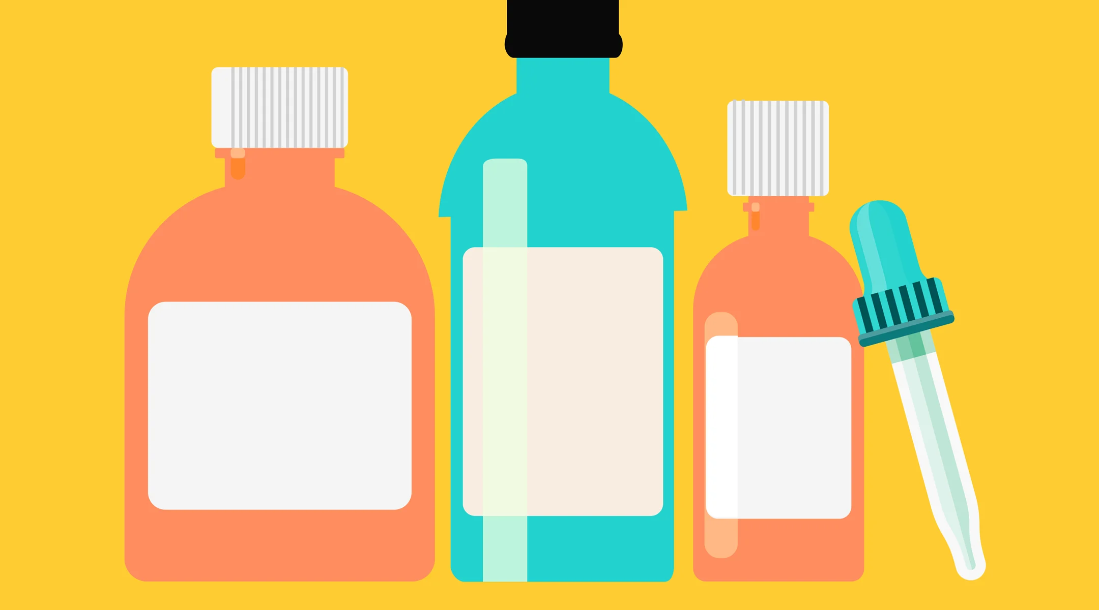 illustration of different baby vitamin bottles plus eye dropper