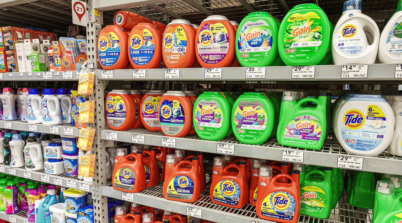 Gain Tide laundry detergent display inside lowe's store