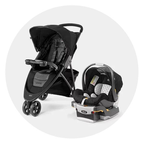 Black stroller with matching car seat