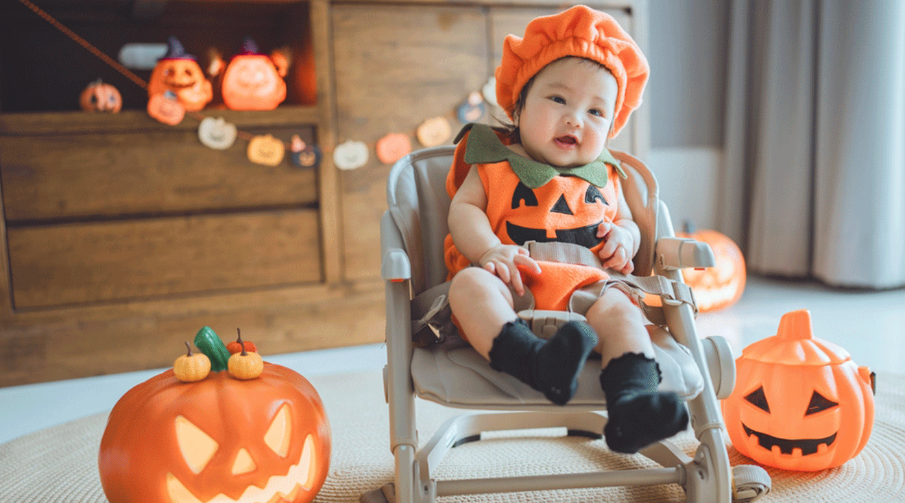 baby dressed up as a pumpkin for halloween