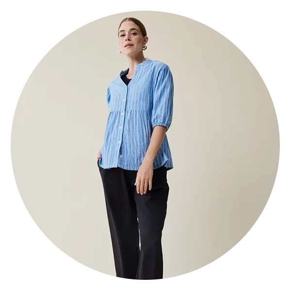 Ingrid + Isabel Maternity + Nursing Peplum Shirt Blue and White Stripe Button Up
