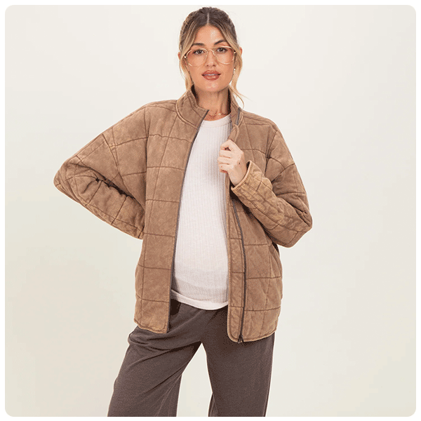 PinkBlush Mocha Quilted Oversized Maternity Jacket