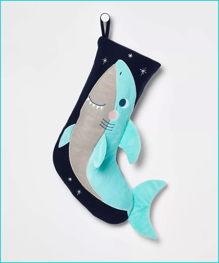 Great White Shark Shaped Teal Canvas Christmas Stocking 20/" New