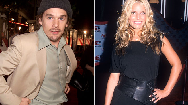 Ethan Hawke and Jessica Simpson, photos from about 20 years ago. 