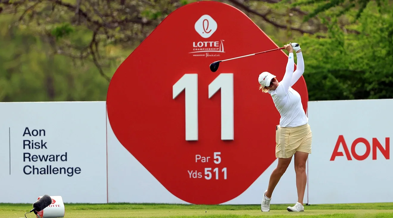 Amy Olson of the United States hits her first shot on the 11th hole during the second round of the LOTTE Championship presented by Hoakalei at Hoakalei Country Club on April 13, 2023 in Ewa Beach, Hawaii