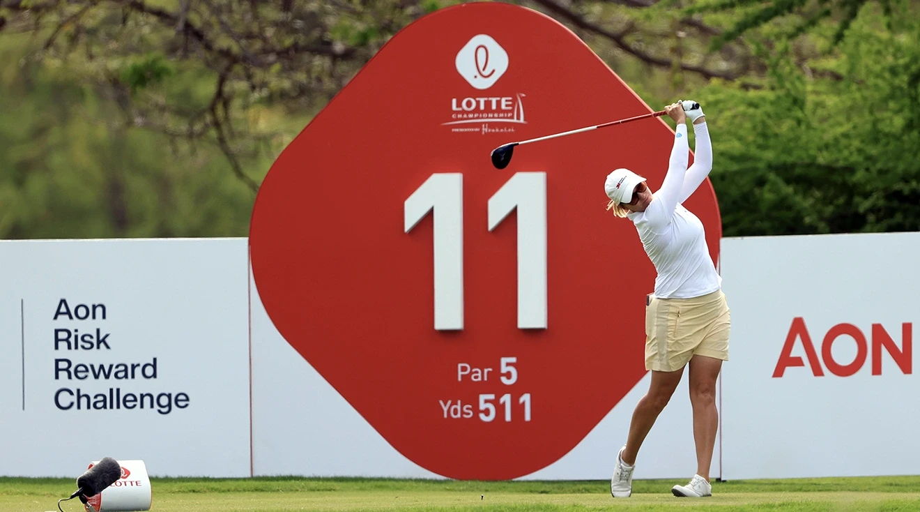 Amy Olson of the United States hits her first shot on the 11th hole during the second round of the LOTTE Championship presented by Hoakalei at Hoakalei Country Club on April 13, 2023 in Ewa Beach, Hawaii