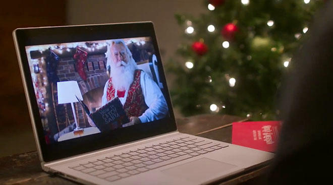 santa clause virtual visit, santa visit's with children via digital devices.