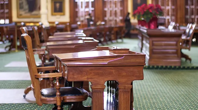 wood desk at the texas state capitol