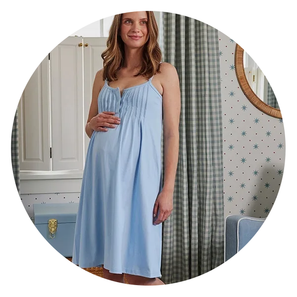 Lake Maternity Pima Pleat Neck Nightgown in French Blue