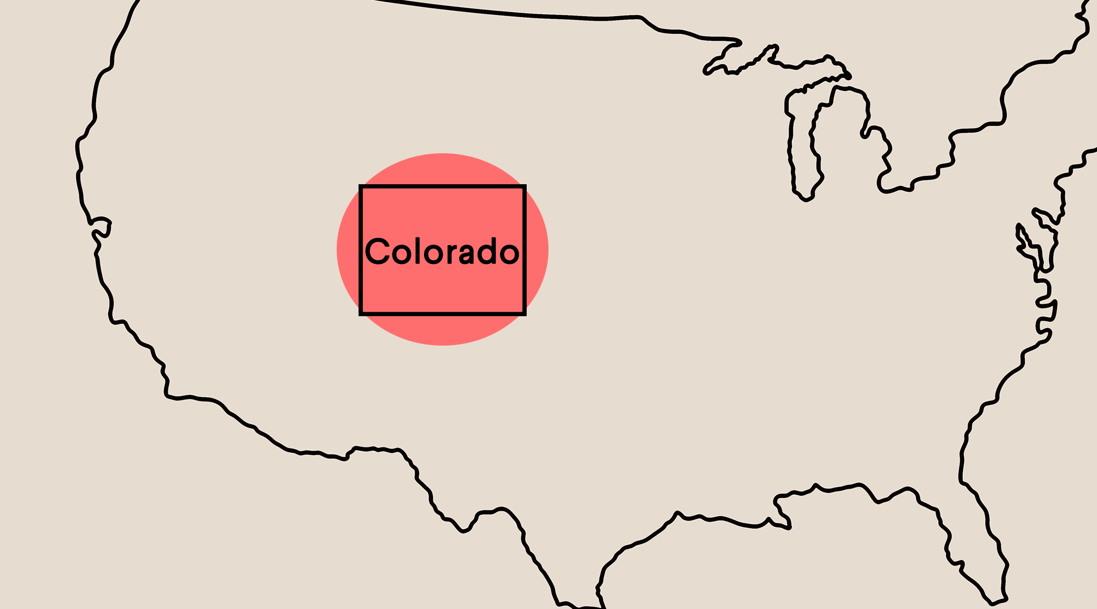 map of the united states with colorado circled in pink, which represents the chicken pox parties taking place there