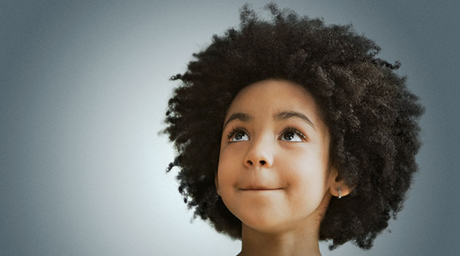 young girl looking up