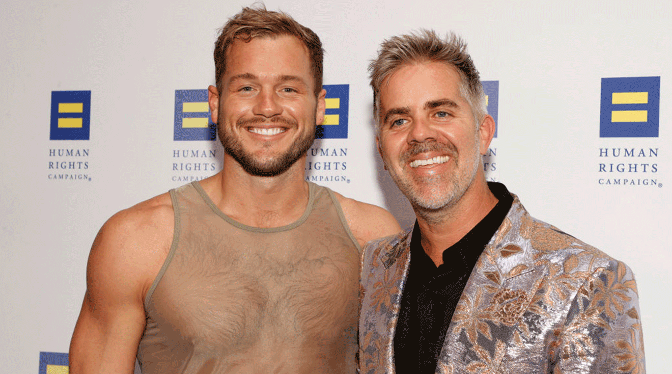 US former pro-football player Colton Underwood and his husband Jordan C. Brown arrive for Human Rights Campaign's 2024 Los Angeles dinner at the Fairmont Century Plaza in Los Angeles, March 23, 2024