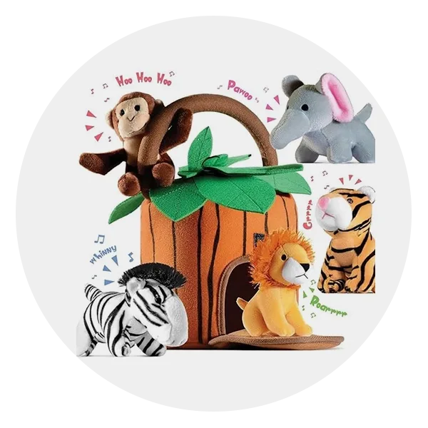 Play22 6-Piece Plush Talking Jungle Animals Set with Carrier for Kids