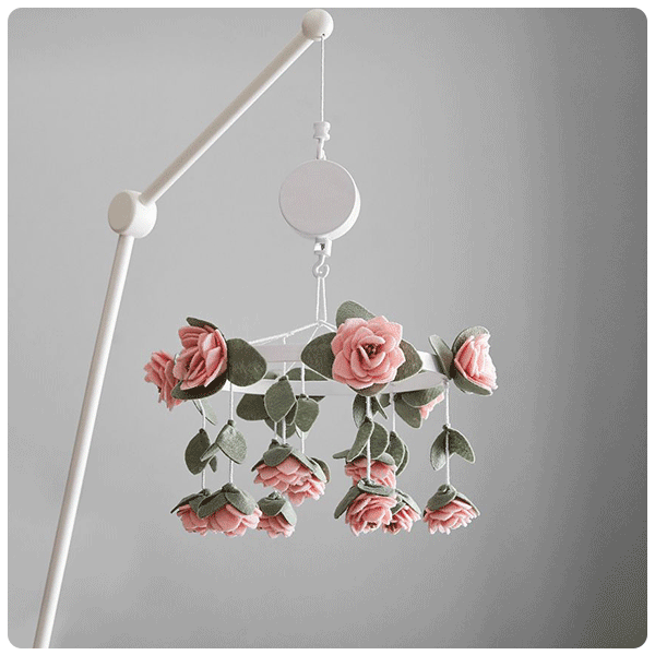 Felted Pink Roses Musical Baby Crib Mobile