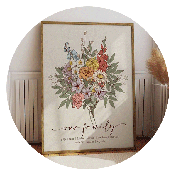 CherryTreeLaneDesign Boho Birth Flower Family Bouquet Print