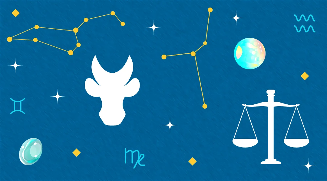 graphic collage of various zodiac signs and symbols