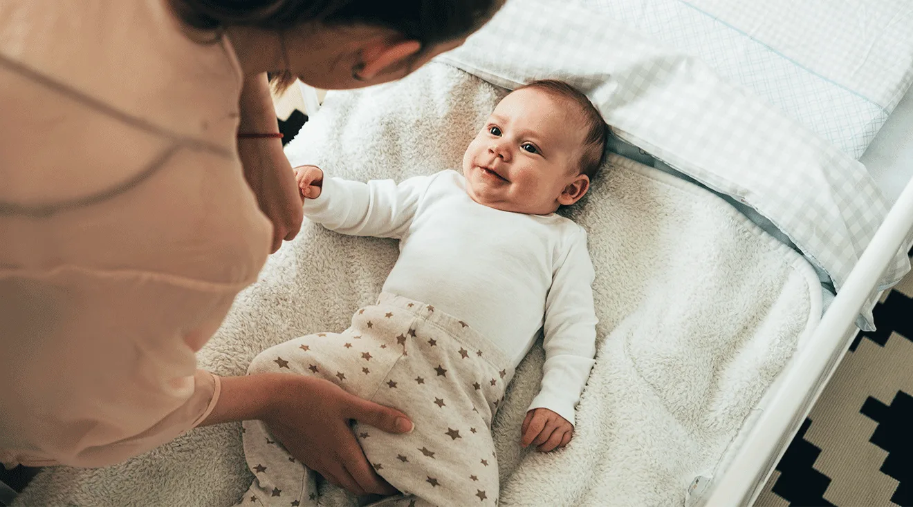 mom looking at baby