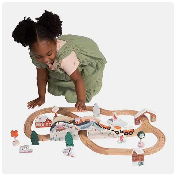 Manhattan Toy Alpine Express 49-Piece Wooden Toy Train Set With Scenic Accessories