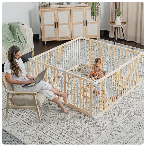 comfycubs Playpen for Toddler and Babies in Natural Wood
