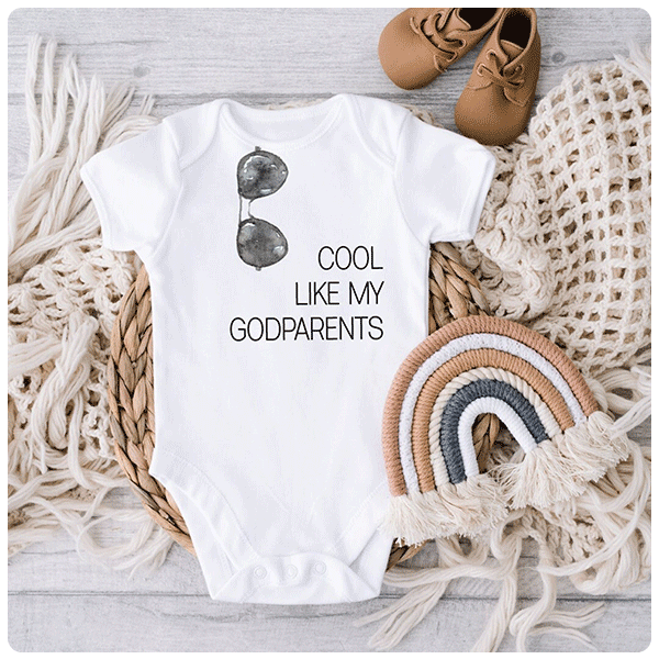 SweetBellaStationery Cool Like My Godparents Onesie