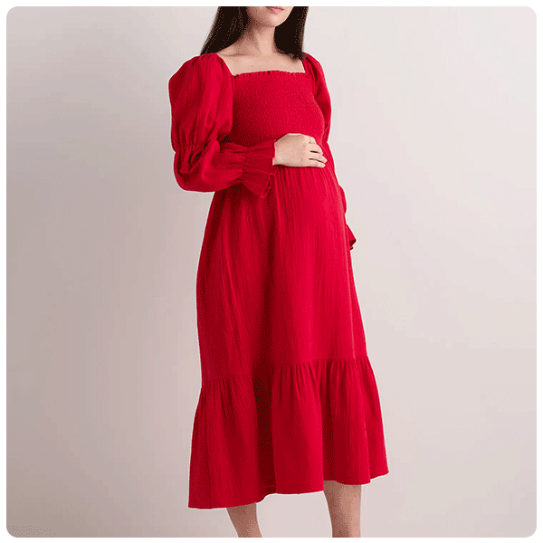 Quince Organic Cotton Gauze Maternity Smocked Ruffle Hem Midi Dress