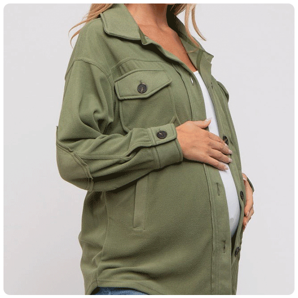 Olive Fleece Double Front Pocket Maternity Jacket