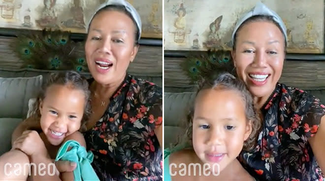 Chrissy Teigen's mom and daughter luna express their excitement about the new baby via cameo