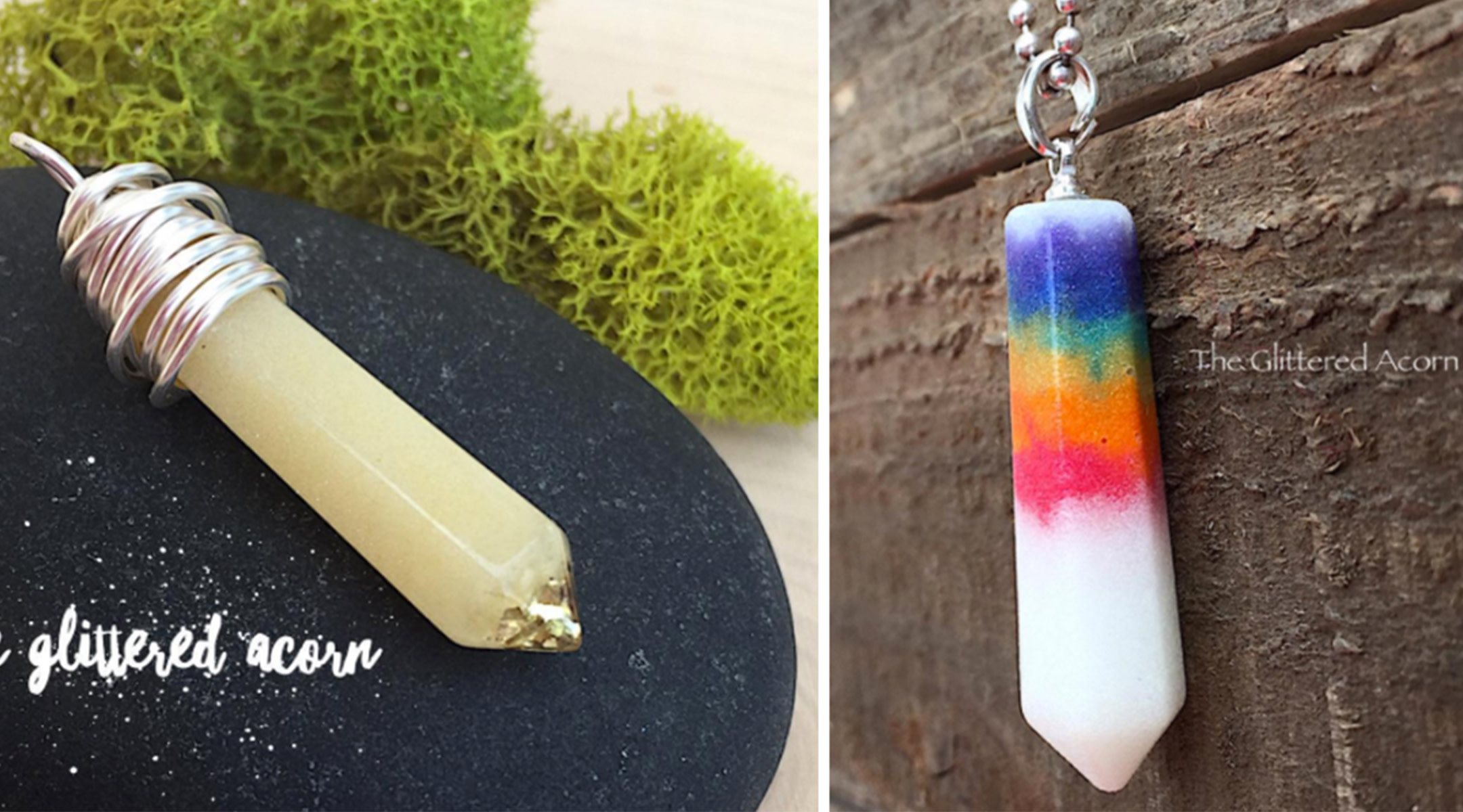 breastmilk pendant with rainbow glitter the glittered acorn 