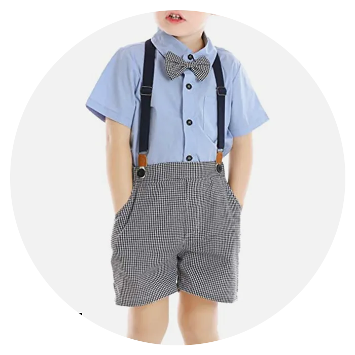 Moyikiss Studio Baby Boy Summer Cotton Gentleman Short Sleeve Striped Bowtie Shirt Suspenders Shorts Outfits Set