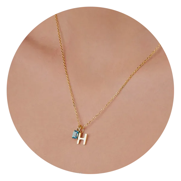 SkyStoneCollectives Tiny Initial Necklace with Birthstone