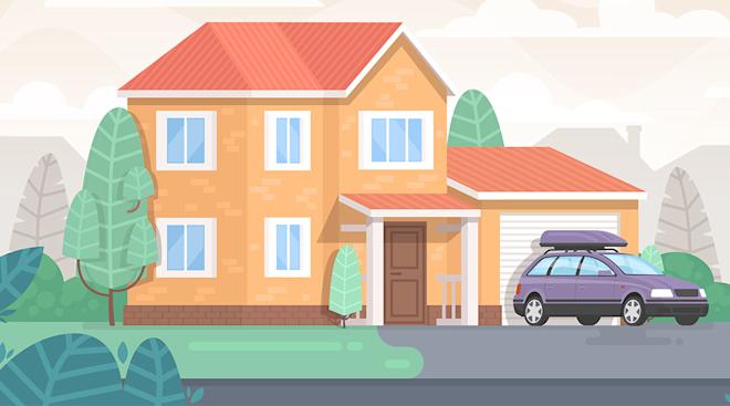 illustrated home with trees in the yard