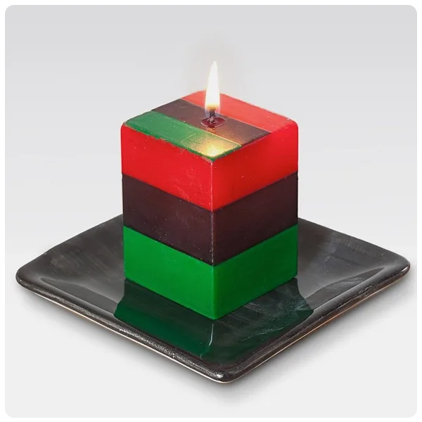 Thumbprint Fair Trade Kwanzaa Striped Cube Candle