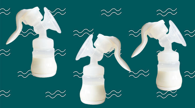 Grouping of breast pumps shot on pattern background.