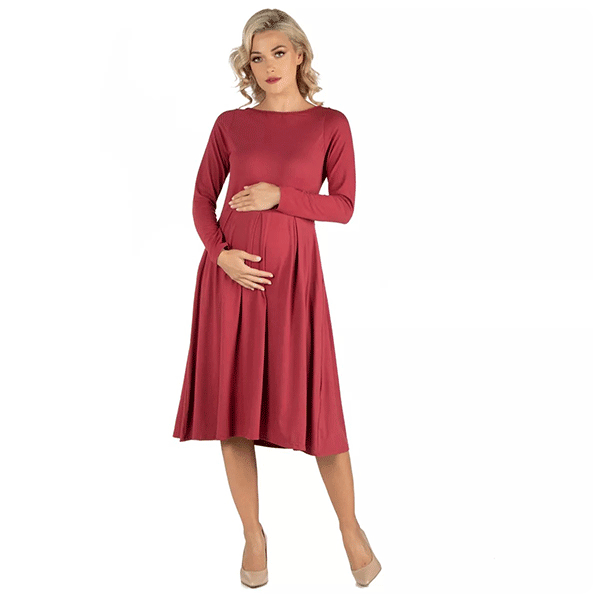 24seven Comfort Apparel Maternity Fit N Flare Pocket Dress