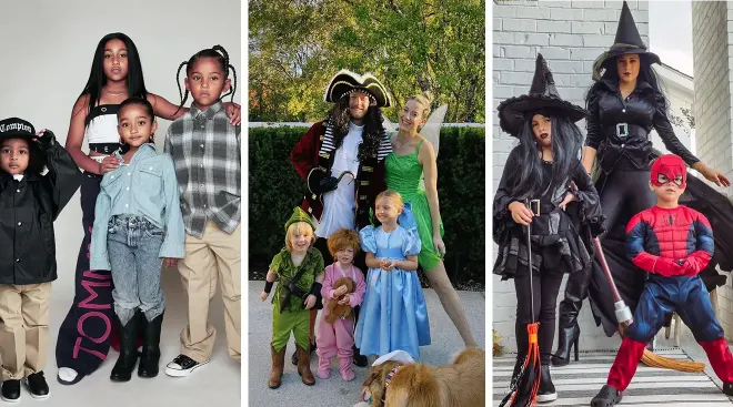celebrity family halloween costumes 2022 - kim kardashian, jana kramer, and hayley hubbard