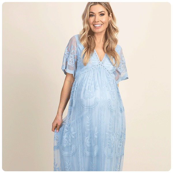 PinkBlush Light Blue Lace Mesh Overlay Maternity Maxi Dress, Didder Silver Crystal Tiara and accessorytoawedding Light Ivory and Ivory Satin Gloves