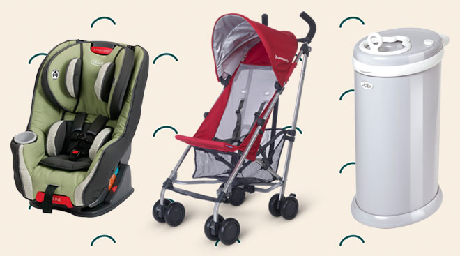 buy buy baby sale, product collage of stroller and car seat