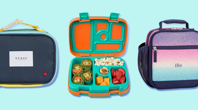 Collage of toddler lunchboxes.