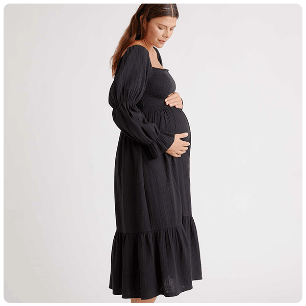 Quince 100% Organic Cotton Gauze Maternity Smocked Midi Dress