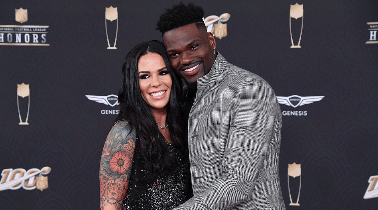 Jordanna Barrett and Shaquil Barrett attend the 9th Annual NFL Honors at Adrienne Arsht Center on February 01, 2020 in Miami, Florida