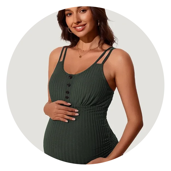 Summer Mae Elegant Ribbed Button Maternity One Piece Swimsuit