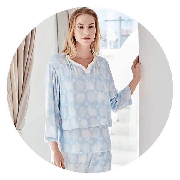 Bamboo Pima 3/4 Sleeve Henley Nursing PJ Set