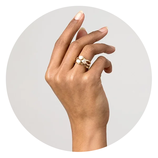 Aurate The Birth of Mother Collection Venus Organic Pearl Tri Gold Ring