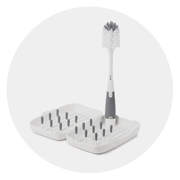 OXO Tot Breast Pump Parts Drying Rack with Detail Brushes, Gray