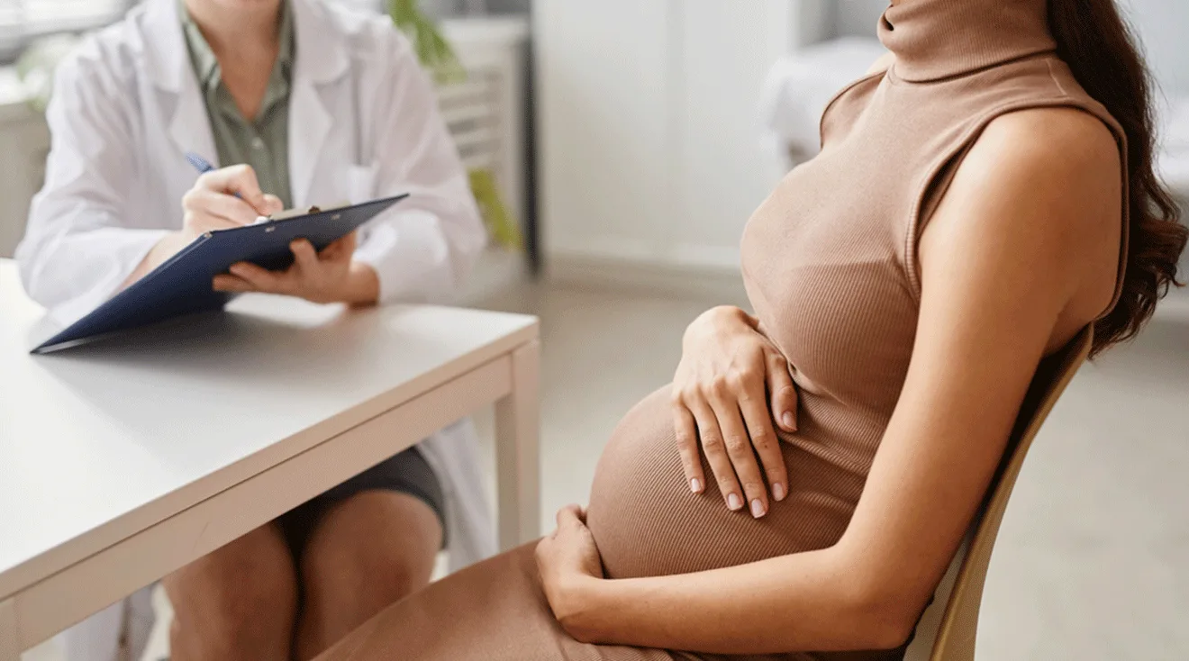 pregnant woman talking with doctor