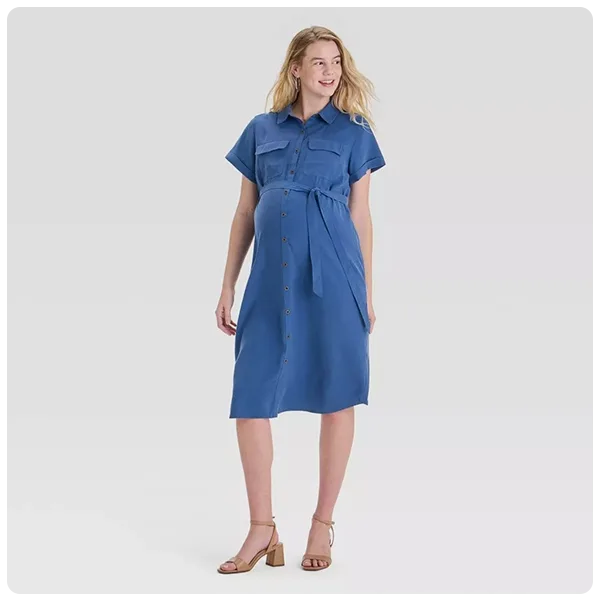 Isabel Maternity by Ingrid & Isabel Short Sleeve Midi Maternity Shirtdress