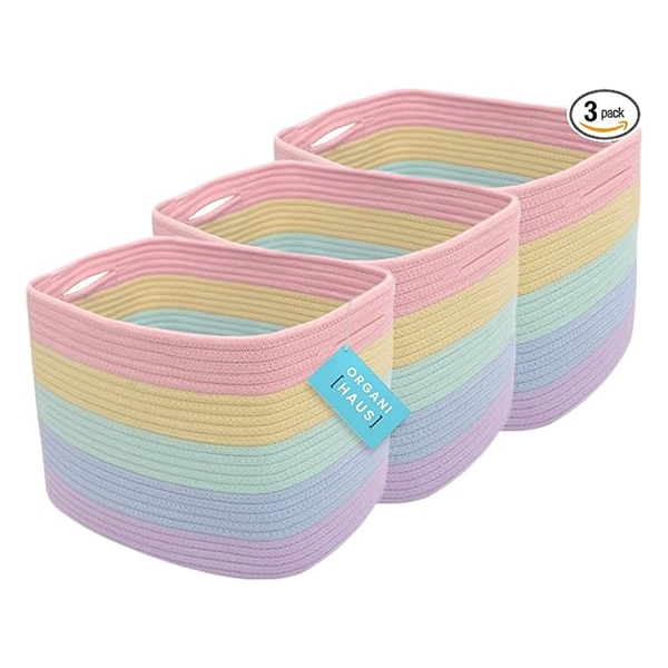 OrganiHaus Set of 3 Cute Rainbow Storage Basket for Toys & Clothes