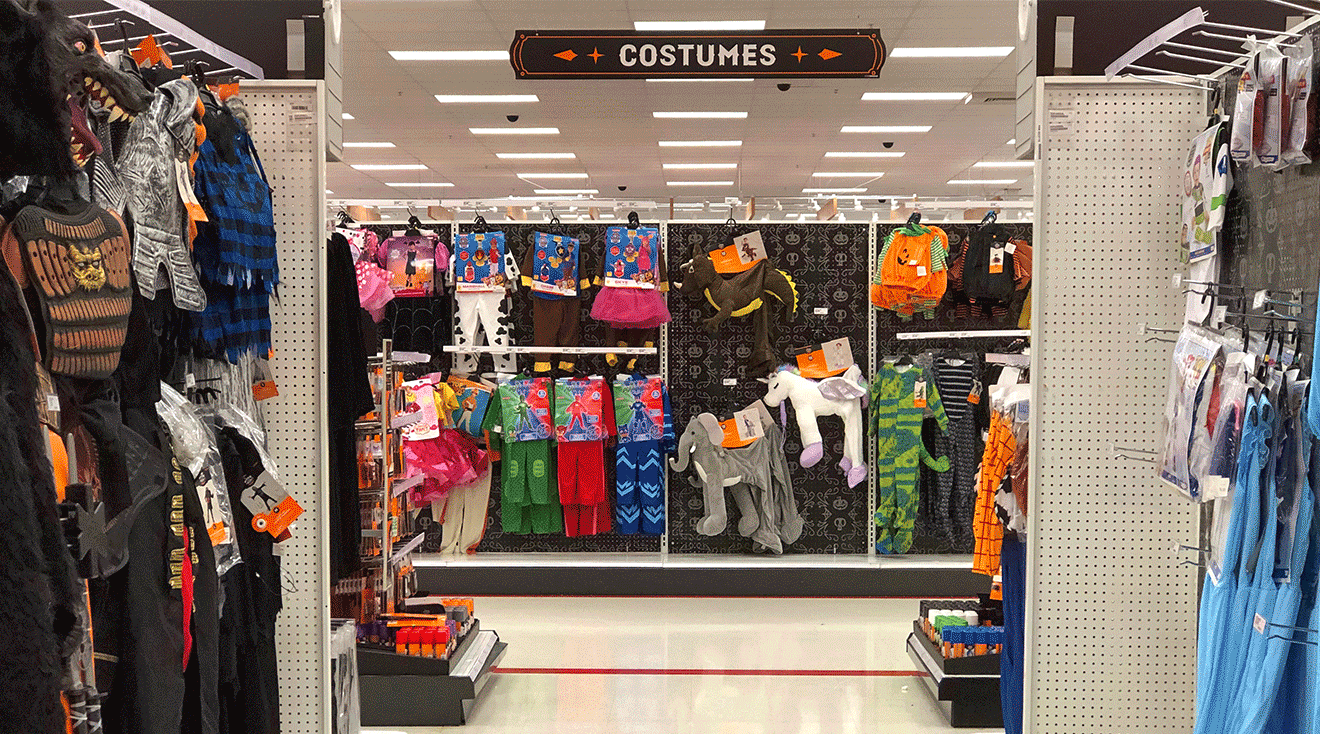 halloween costume aisle in retail store